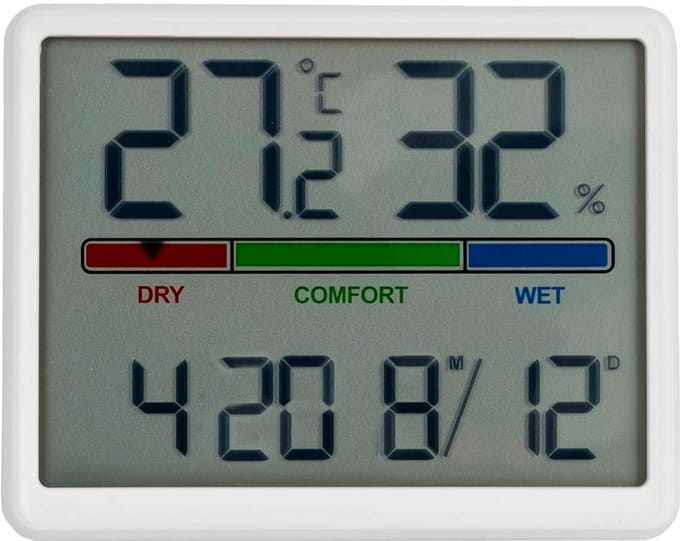 Digitale binnenthermometer met hygrometer, klok en kalender - compact en stijlvol voor thuis