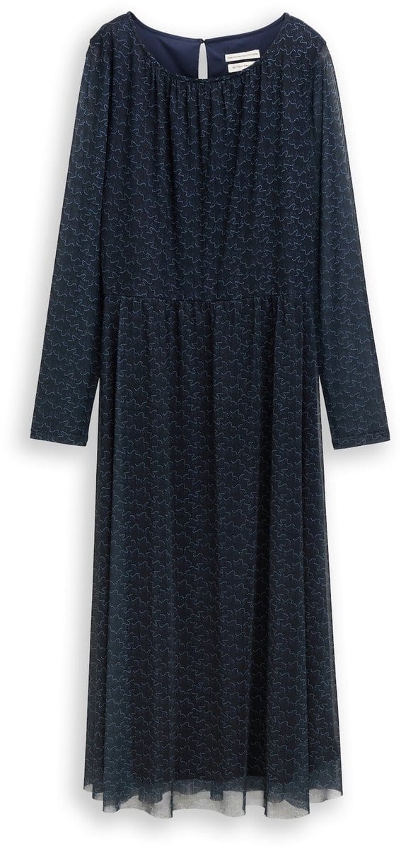 Tom Tailor - Midi-meshjurk met patroon - Maat 34 - small blue wave print