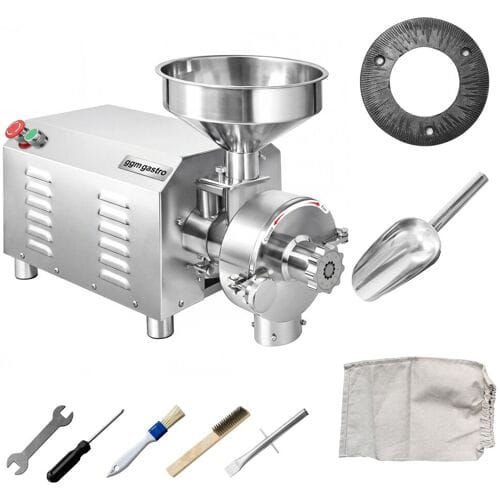 GGM Gastro Elektrische graanmolen PROFESSIONEEL - 50-80kg/u - traploos instelbare maalgraad - 1500 tpm - 3.6kW - 230V zilver