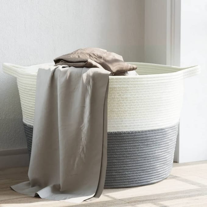 vidaXL - Wasmand - Ø - 60x36 - cm - katoen - grijs - en - wit