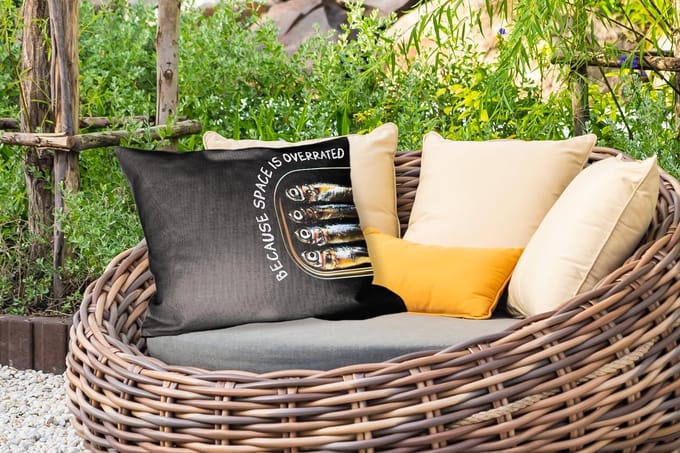 Buitenkussens - Tuin - Sardines - Tekst - Vis - Blik - 50x30 cm