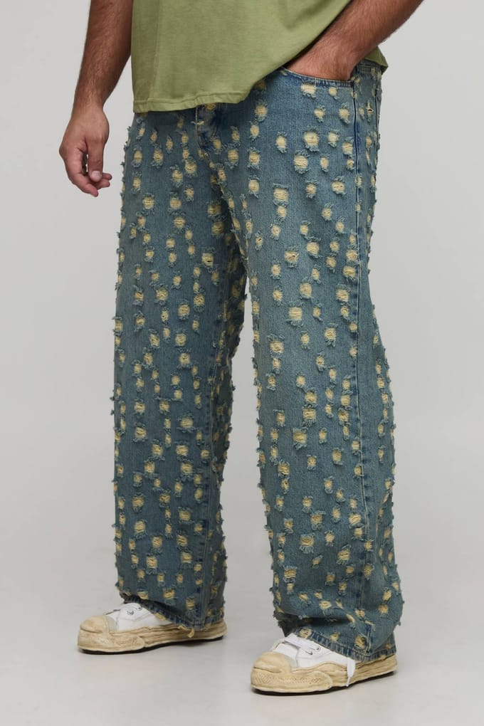 Plus getinte extreme gescheurde relaxed fit jeans | Antique Blue | Size 40