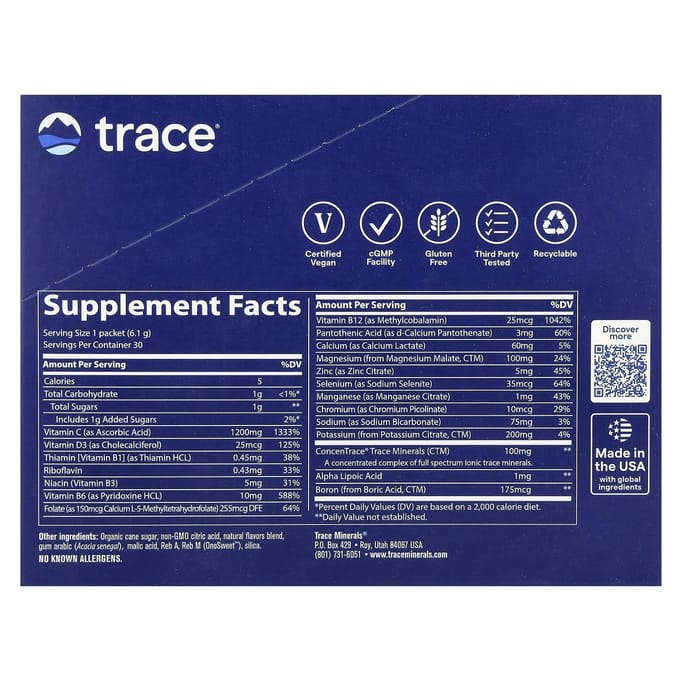 Electrolyte Stamina, Power Pak, Lemon Lime (30 Packets, 4.9 g Each) - Trace Minerals Research