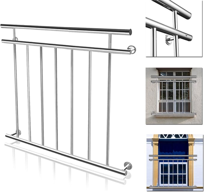 Frans balkon roestvrijstalen balustrade 100 x 90 cm terrasbalustrade met 7 vulstaven