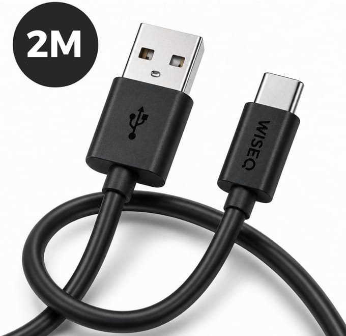 USB naar USB C Kabel - 2 Meter Kabel geschikt voor Samsung en iPhone 15, 16, 17 - Zwart
