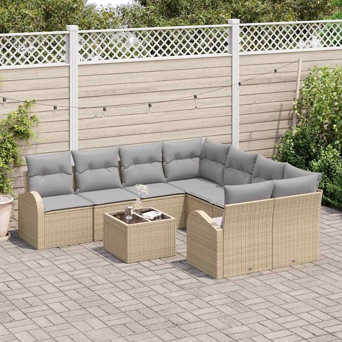 vidaXL - Tuinbank - Set - 9 - st - Beige - poly - rattan