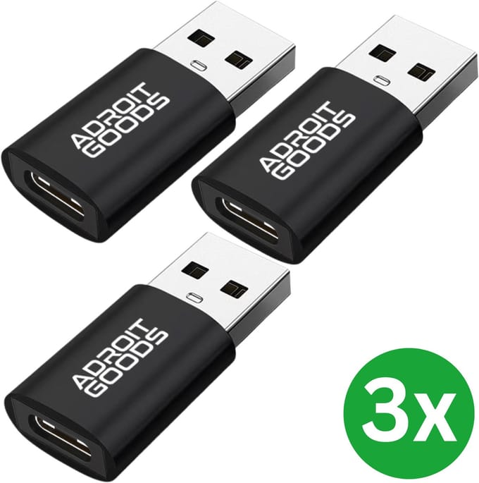 AdroitGoods 3x USB naar USB C Adapter - USB C naar USB Adapter - USB A naar USB C Converter - USB A naar USB C Female - Zwart