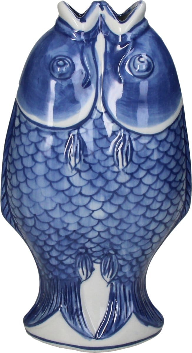 Vase Fishes Porcelain Blue 15x8x27cm