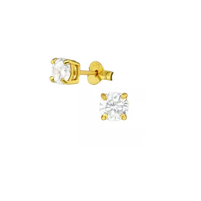 Sterling zilveren Goud plating oorknop vierkant Hoge setting Crystal (LENGTE 10MM)