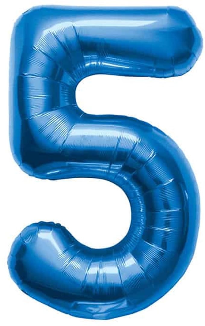 Folieballon Cijfer 5 Blauw - 86 cm