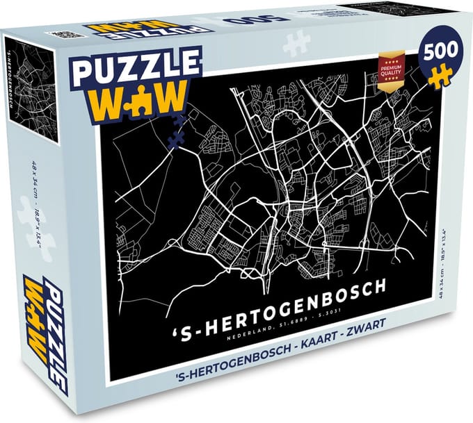 Puzzel 's-Hertogenbosch - Kaart - Zwart - Legpuzzel - Puzzel 500 stukjes