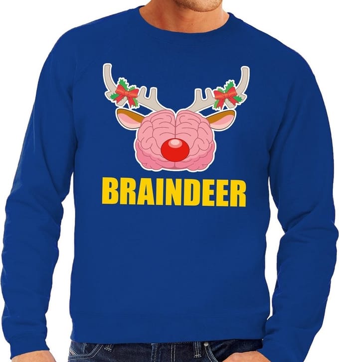 Foute kersttrui / sweater braindeer blauw voor heren - Kersttruien M