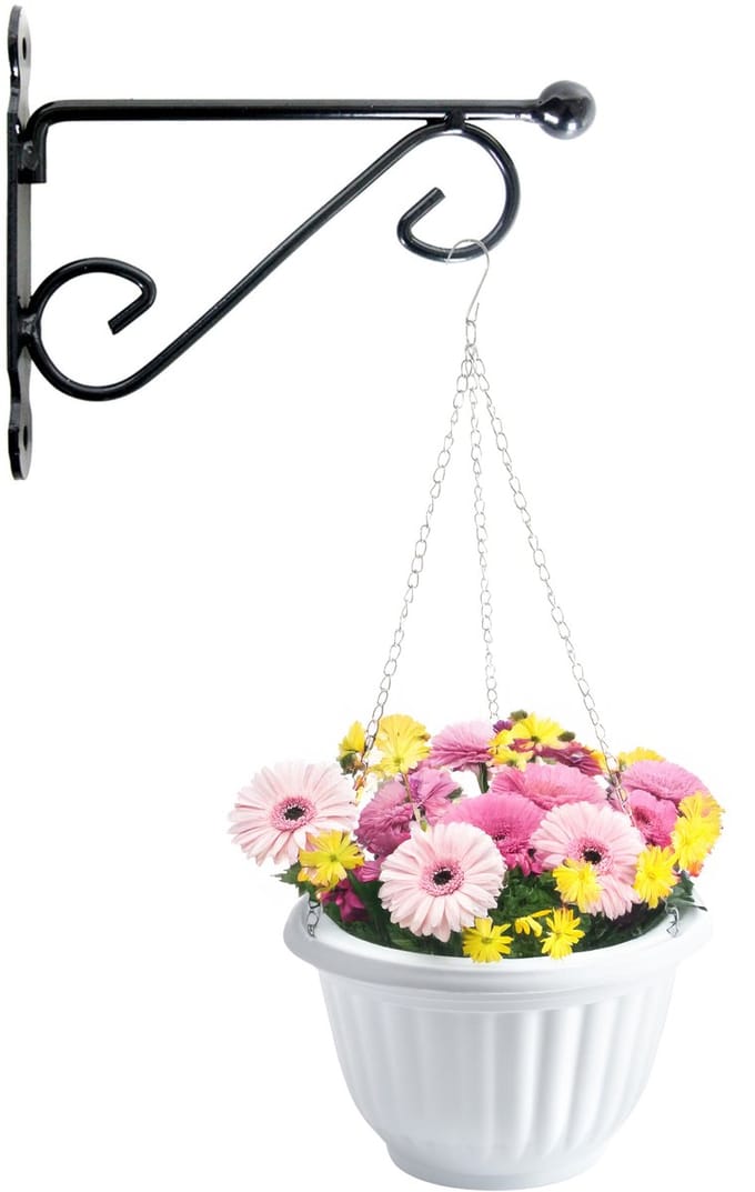 Hangpot + Muurhaak Lucca - wit - D25 cm - kunststof - metaal - tuinaccessoires