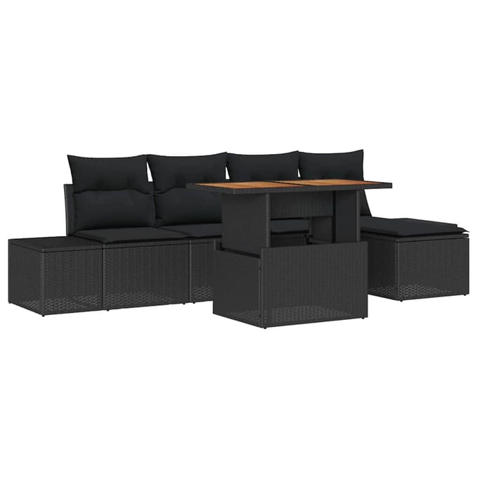 vidaXL - Tuinbank - Set - 6 - st - Zwart - poly - rattan