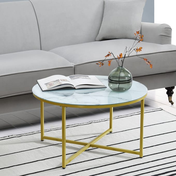 Salontafel Uppvidinge 45xØ80 cm marmer look wit en goudkleurig