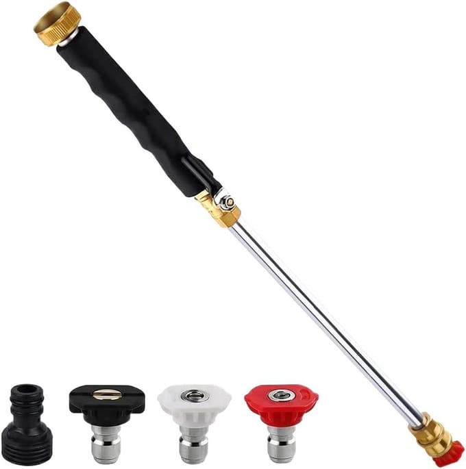 Hogedrukspuitlans - Tuinslang spuit - Terras reinigen - Drie sproeistanden - 44 cm - Zwart