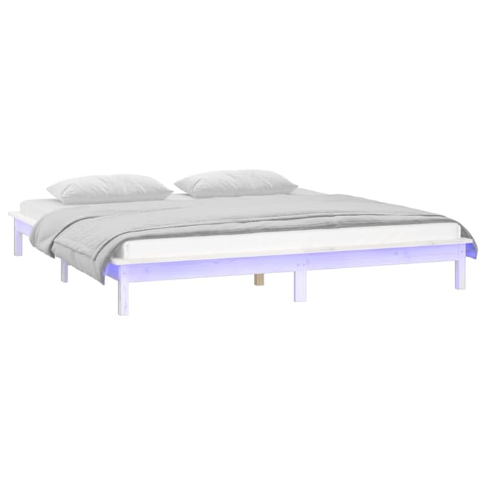 vidaXL - Bedframe - LED - massief - hout - wit - 140x190 - cm