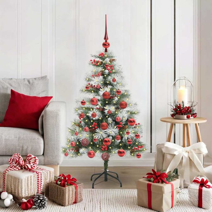vidaXL - Kunstkerstboom - Groen - en - wit - 120 - cm - PVC - en - Metaal - en - Plastic