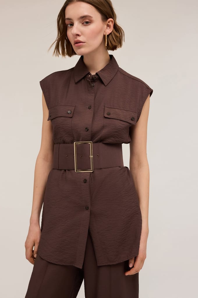 Motivi Sleeveless Shirt With Belt Brown Taglia: S | Magliette intime Outlet | Donna | Marrone