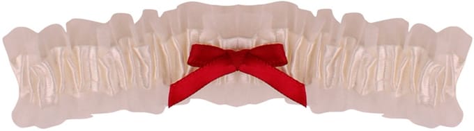 Kousenband Ivoorkleurig met Organza & Bordeauxrood Strikje - 33cm Elastisch