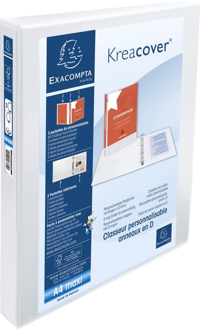 Exacompta 10x Kreacover Ringband in PP met 2 D-ringen van 30mm - A4 maxi - Wit - 51822E