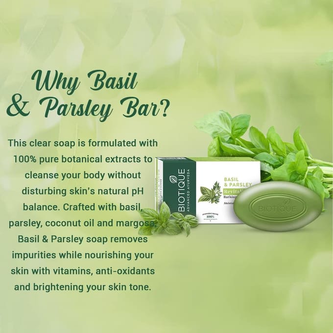 Biotique Basilicum Peterselie Ayurvedische Zeepreep 75g pH-gebalanceerd Natuurlijke Plantaardige Extracten Voor Alle Huidtypen gray