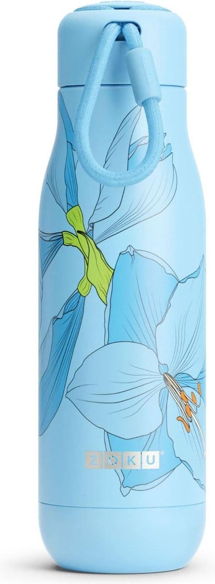 Thermosfles RVS, 500 ml, Blauw Bloem Design - Zoku | Hydration
