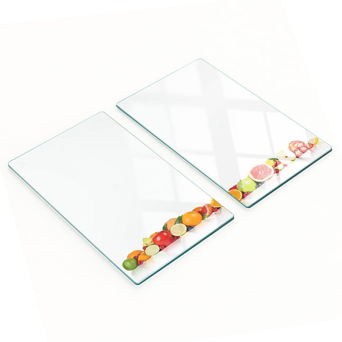 Glazen serveerplanken met kleurrijke fruitafbeeldingen 2x30x52 cm