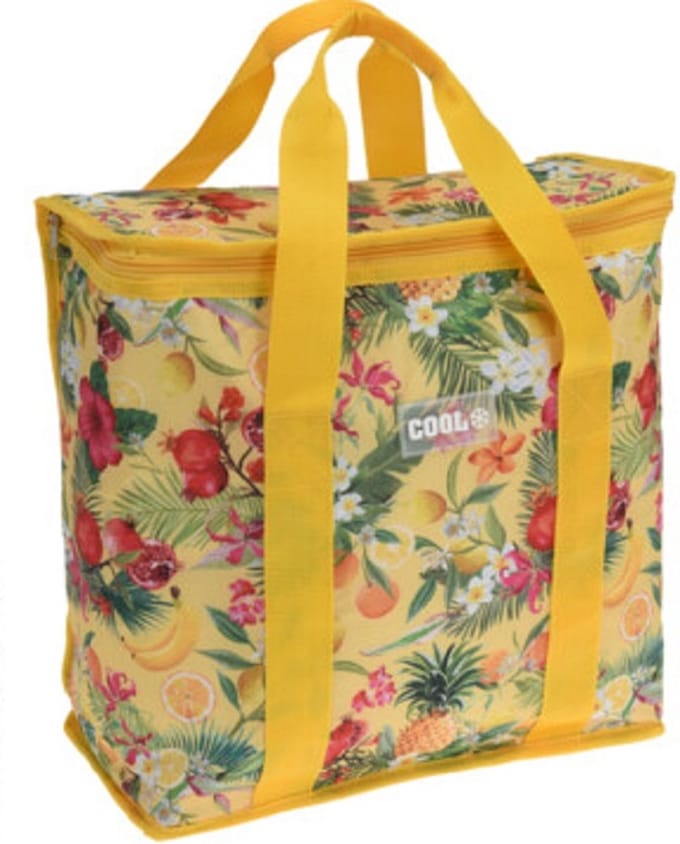 Koeltas - lunchtas - tropischeprint - geel - strandtas