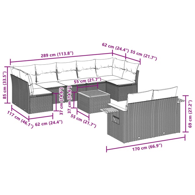 vidaXL - 10-delige - Loungeset - met - kussens - poly - rattan - beige