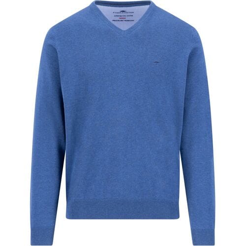 Fynch-Hatton Trui V-Neck Solid Color Superfine 3-Ply Cotton Ink Blue / male