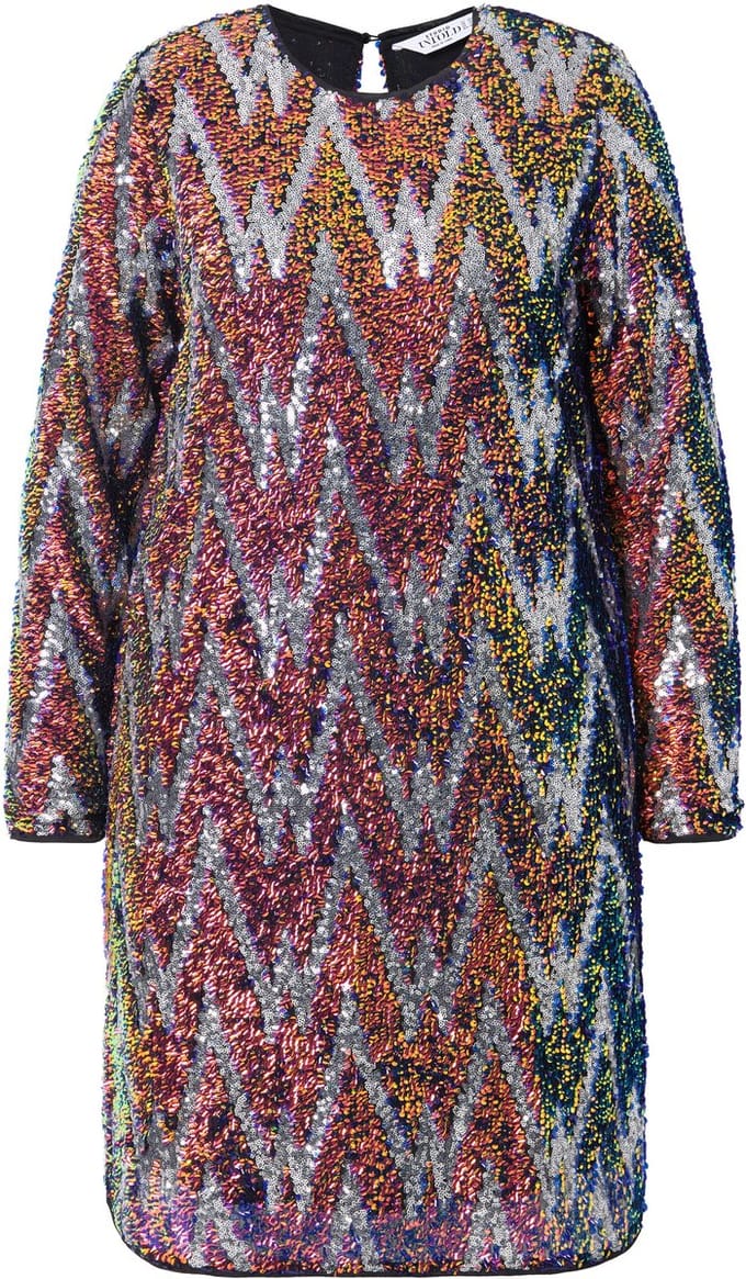 Studio Untold - Dames - Jurk A-lijn zigzag pailletten lange mouwen - Indigo - Maat 46+
