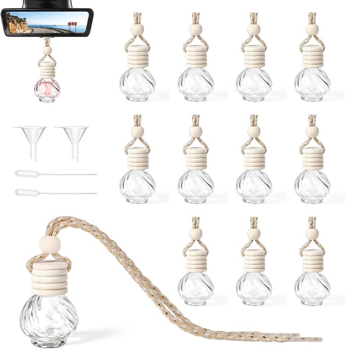 12 Stuks Lege Auto-Parfumflessen 9 ml - Navulbare Luchtverfrisser voor Auto, Etherische Olie Diffuser en Hanger voor Thuis en Kantoor