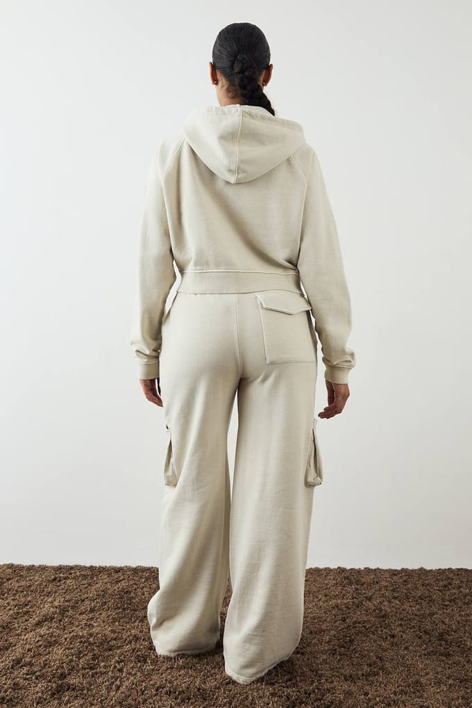 Dames DSGN Studio Premium Heavyweight Gewassen Cargo Jogger | Ecru | Maat: Large