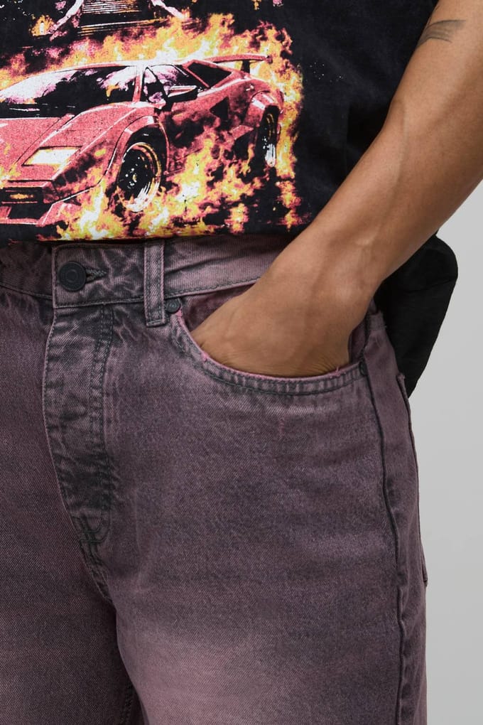 Relaxed Getinte Denim Shorts | Pink | Size 28