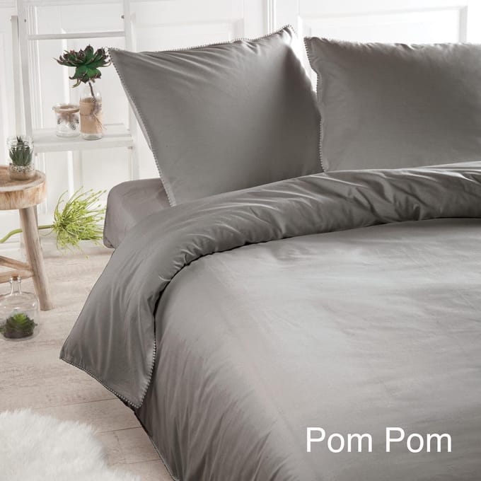 Papillon Pompom Dekbedovertrek - Eenpersoons - 140x200/220 cm - Grijs