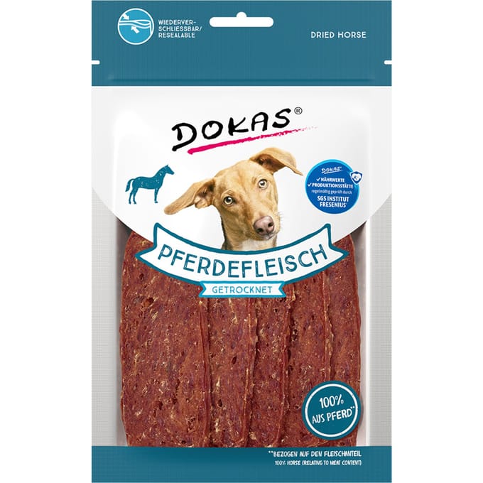 Voordeelpakket: 4x ca. 60g Dokas gedroogd paardenvlees hondensnacks