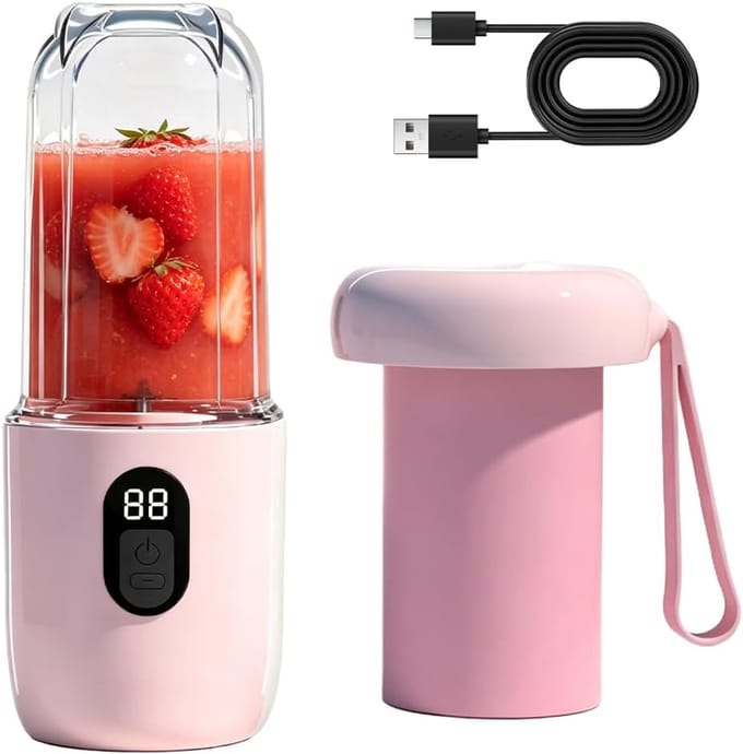 Draagbare mixer - Smoothie maker - Verse sappen maken - 16-bladen snijkop - 500 ml - Roze