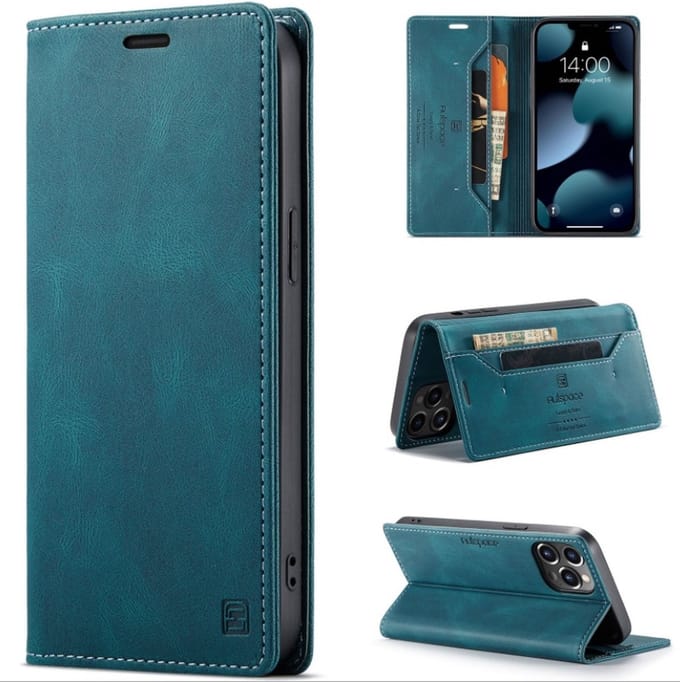 Luxe Flip Case met RFID Bescherming Kaarthouder en Magneetsluiting voor iPhone 13 Pro Max _ Blauw