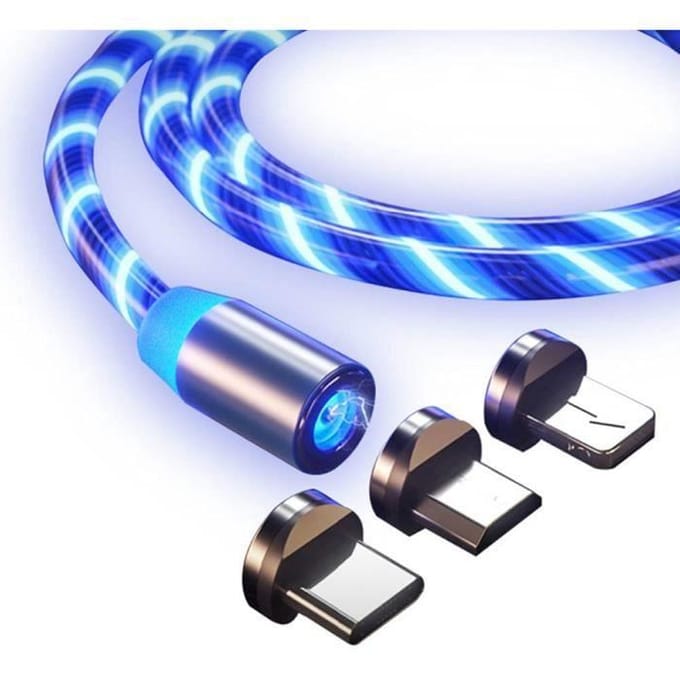 Câble de chargeur - 123 - 3 en 1 - Magnétique - Compatible Android, iOS - LED bleu