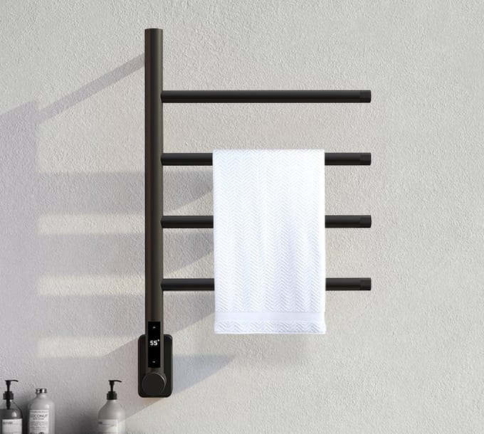 Quality Heating Elektrische handdoek radiator black met thermostaat