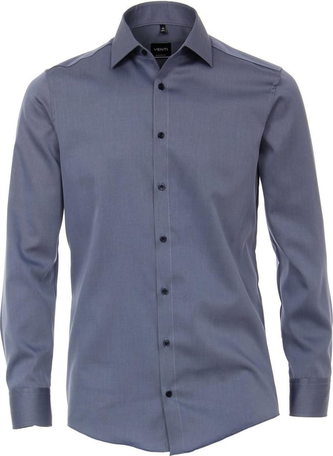 VENTI modern fit overhemd - twill - grijsblauw - Strijkvriendelijk - Boordmaat: 46