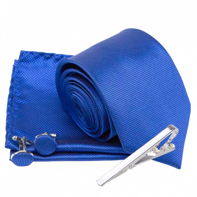 Blauwe stropdas set met gratis dasspeld