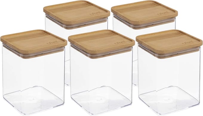 5Five - 5x - Keuken opslag voorraadpot - Berlino - kunststof/bamboe - 1000 ml - voedsel