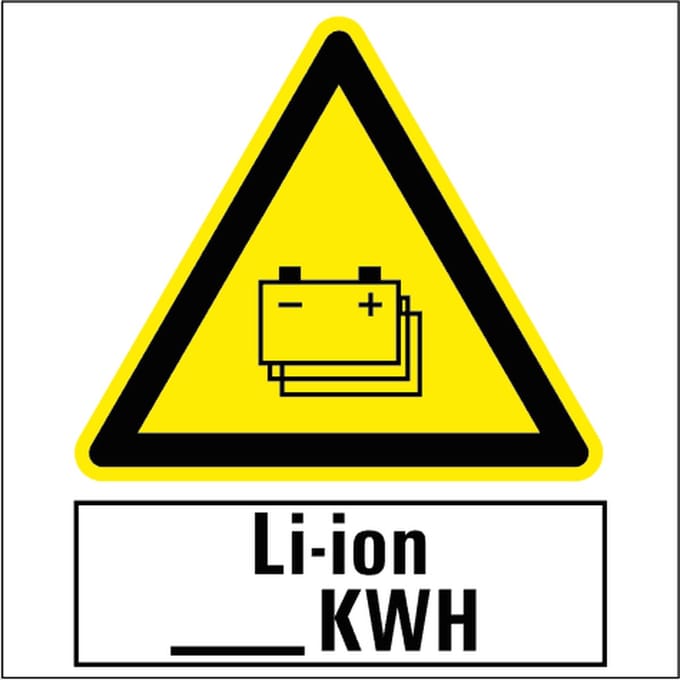 Gestapelde batterijen sticker met tekst LI-ION - KWH 400 x 400 mm