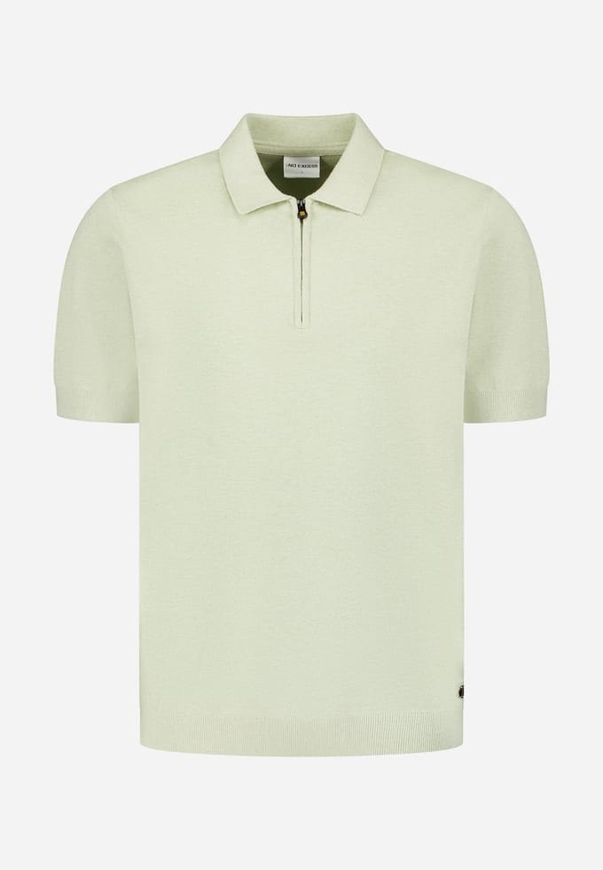 No Excess Pullover short sleeve polo zip mela green
