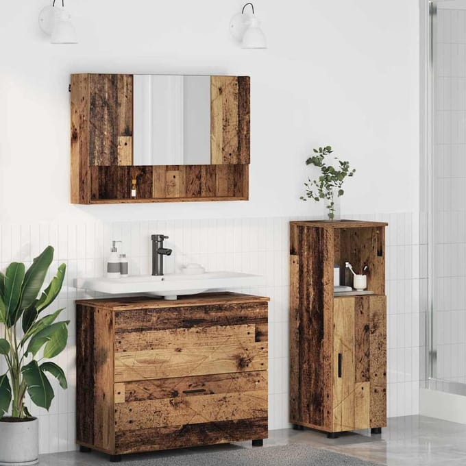 vidaXL - Badkamermeubel - Set - 3 - st - Oud - Hout - Samengesteld - Hout - en - Metaal