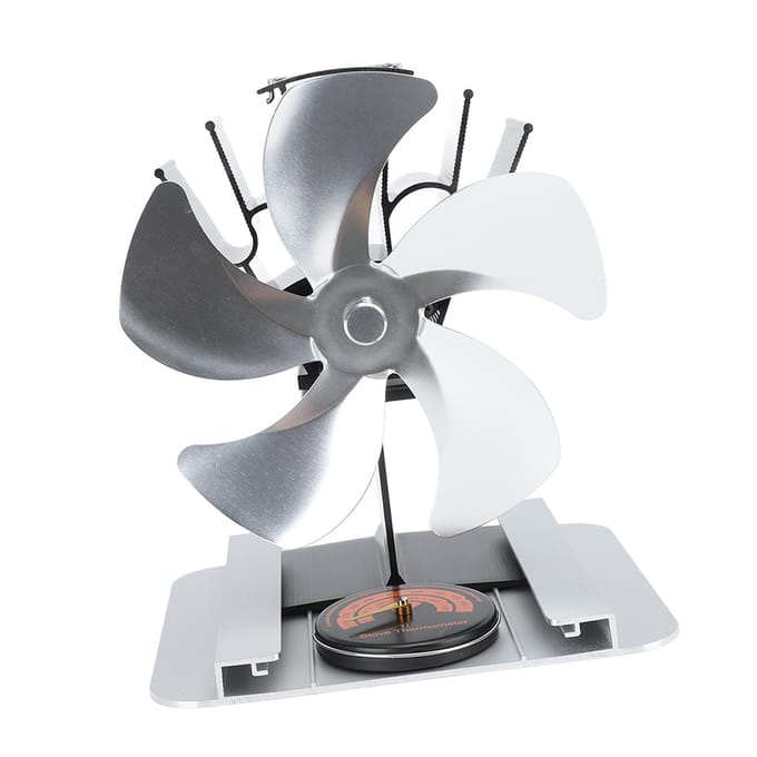 Warmteaangedreven Kachelventilator 5 Bladen Aluminiumlegering Verticale Warmteaangedreven Open haardventilator met zilver