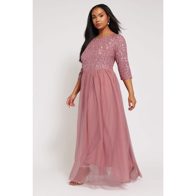 Luxe: Ultimate Embellishment Luxe Maxijurk Met Lovertjes In Donkerrozesize 44