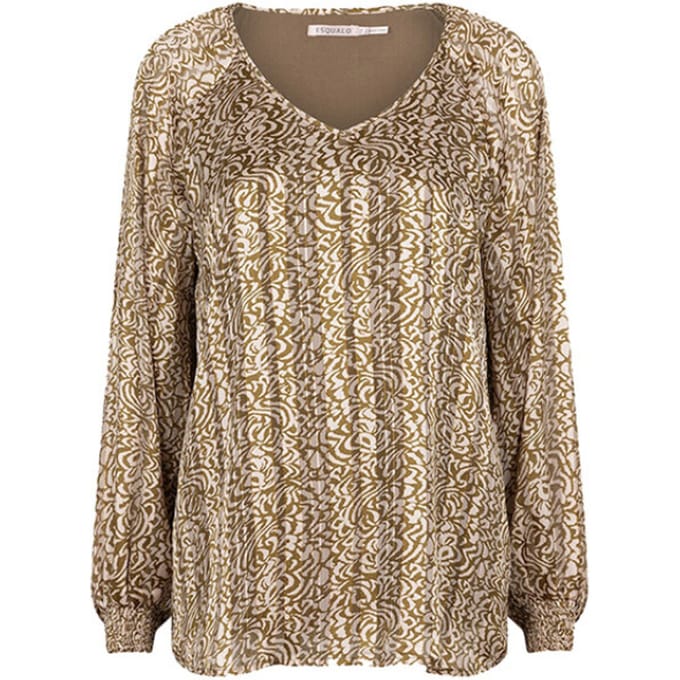 EsQualo Blouse Smocking Dimension Print Print Größe: 36 | Longsleeves Outlet | Damen